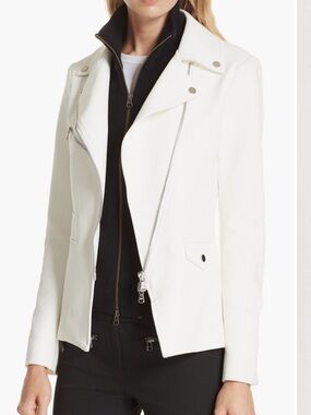 Veronica Beard Hadley Moto Jacket Blazer Ivory Asymmetrical Classic Size 8